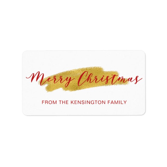 Elegant Christmas Gold Foil Brush Script Label (Front)