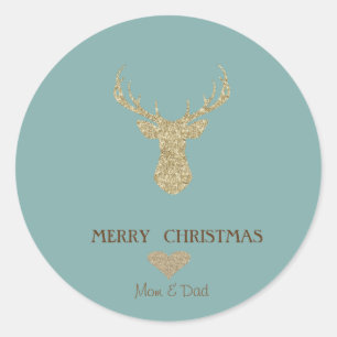 Elegant Christmas Gold Glitter Reindeer ,Heart Classic Round Sticker