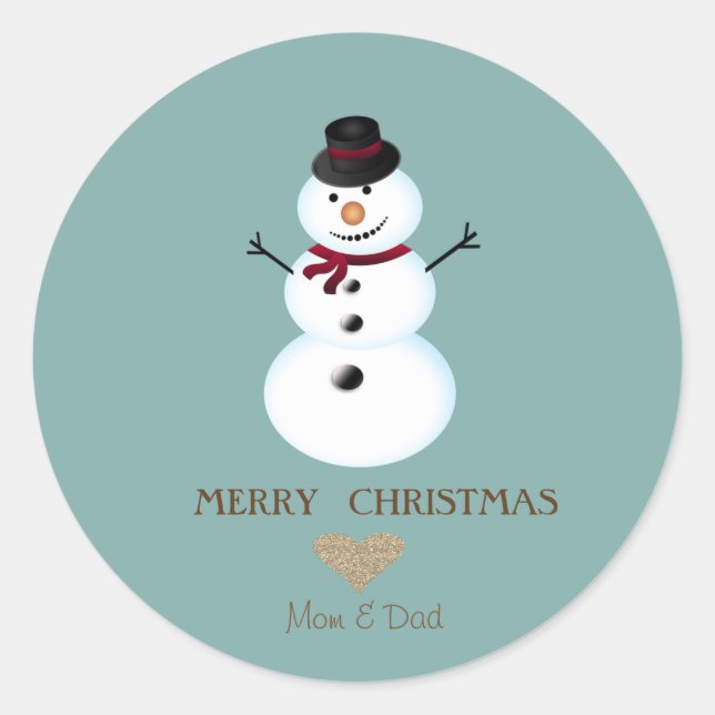 Elegant Christmas Gold Heart,Snowman Classic Round Sticker (Front)