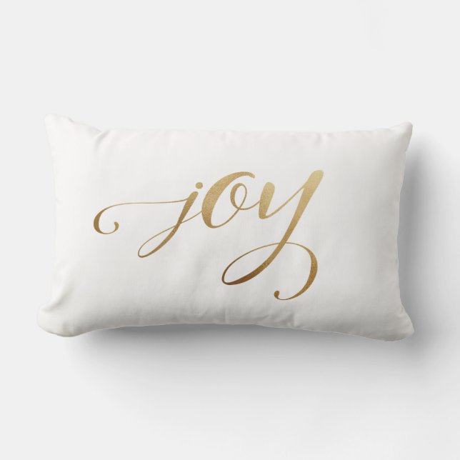 Elegant Christmas Gold Holiday Joy Calligraphy Lumbar Pillow (Front)