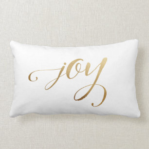 Elegant Christmas Gold Holiday Joy Calligraphy Lumbar Pillow