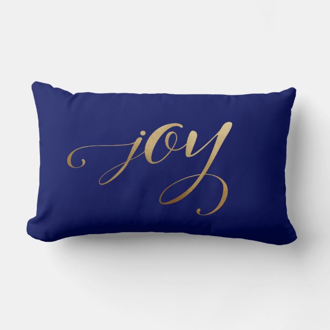 Elegant Christmas Gold Holiday Joy Navy Blue Lumbar Pillow (Front)