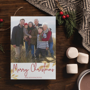 Elegant Christmas Gold Leaves   Holiday Photo Card