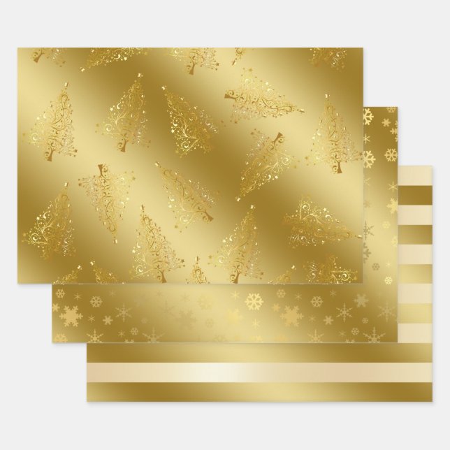 Elegant Christmas gold pattern   Wrapping Paper Sheet (Set)
