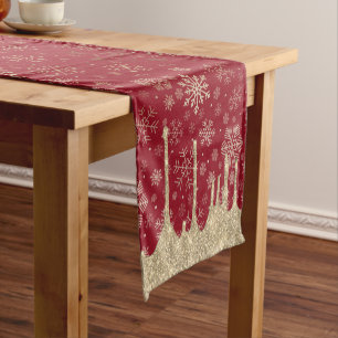 Elegant Christmas Gold Snowflake Pattern Short Table Runner