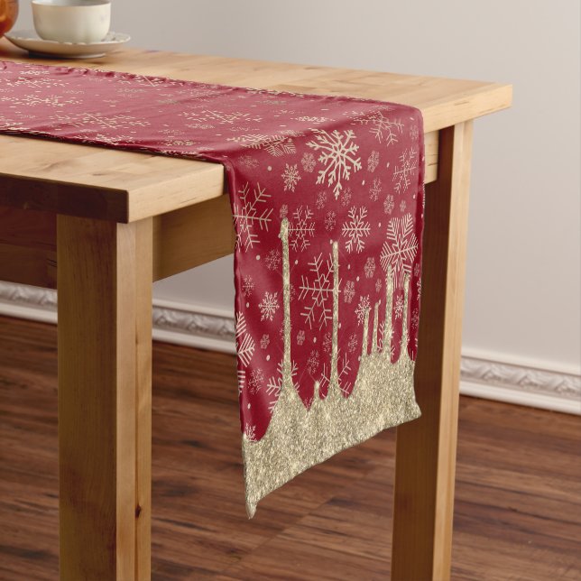 Elegant Christmas Gold Snowflake Pattern  Short Table Runner (In Situ)