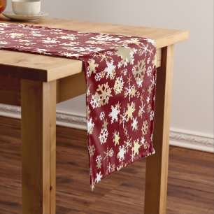 Elegant Christmas Gold Snowflake Pattern Short Table Runner