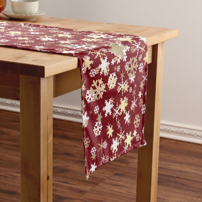 Elegant Christmas Gold Snowflake Pattern   Short Table Runner (In Situ)