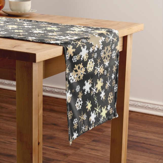 Elegant Christmas Gold Snowflake Pattern  Short Table Runner (In Situ)