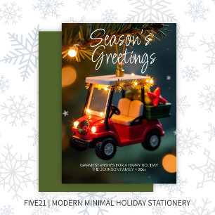 Elegant Christmas Golf Cart Ornament • Green Holiday Card