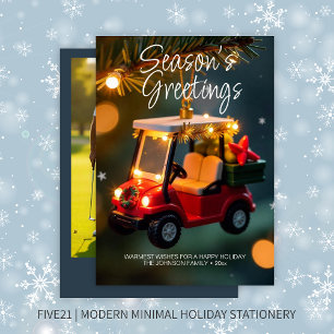 Elegant Christmas Golf Cart Ornament • Photo Navy Holiday Card