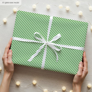 Elegant Christmas Green and White Thin Stripes Wrapping Paper