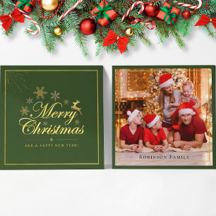 Elegant Christmas Green Gold Double Sided Photo Card