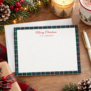 Elegant Christmas Green Tartan plaid Holiday Thank You Card