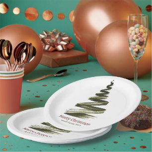 Elegant Christmas Green Tree Watercolour  Paper Plate