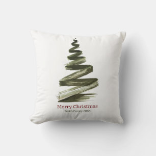 Elegant Christmas Green Tree Watercolour Throw Pillow