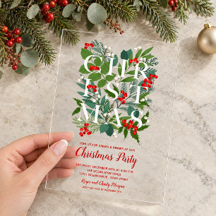 Elegant CHRISTMAS Greenery Acrylic Invitations