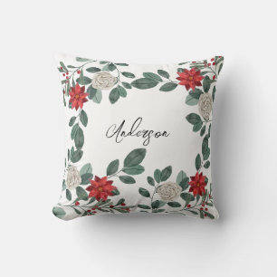 Elegant Christmas Greenery Berries Throw Pillow