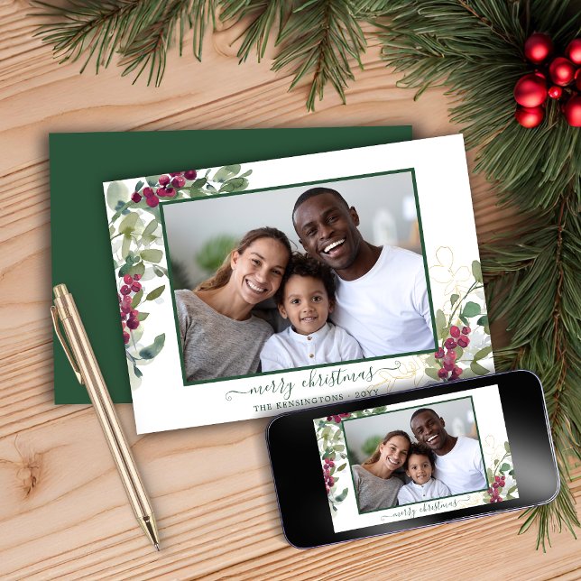 Elegant Christmas Greenery Holiday Photo Card (Elegant Christmas Greenery Holiday Photo Card)