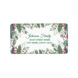 elegant christmas greenery red berries green  label