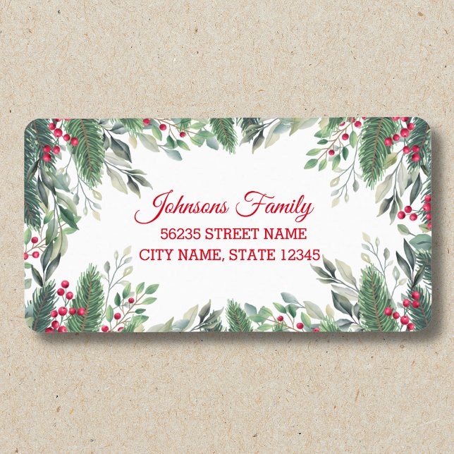 elegant christmas greenery with red  berries label (Creator Uploaded)