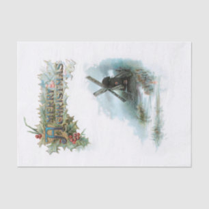 Elegant Christmas Greetings with Holly & Windmill Tissue Paper