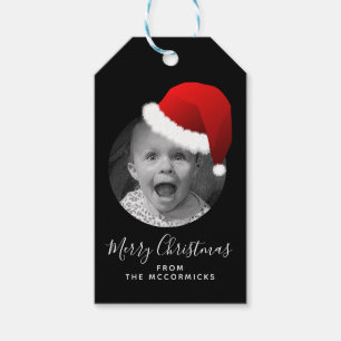 Elegant Christmas Hand Lettered Custom Santa Photo Gift Tags