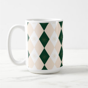 Elegant Christmas Harlequin Pattern with Snowflake Coffee Mug