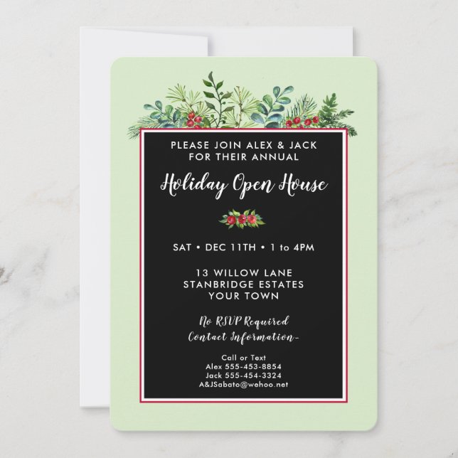 Elegant Christmas Holiday Floral Open House Party Invitation (Front)