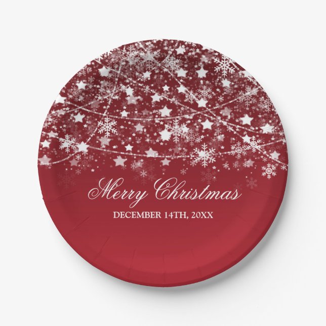 Elegant Christmas Holiday String Lights Red Paper Plate (Front)