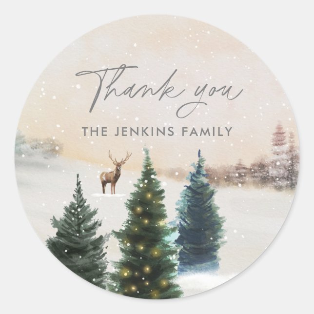 Elegant Christmas Holiday Thank You Stickers (Front)