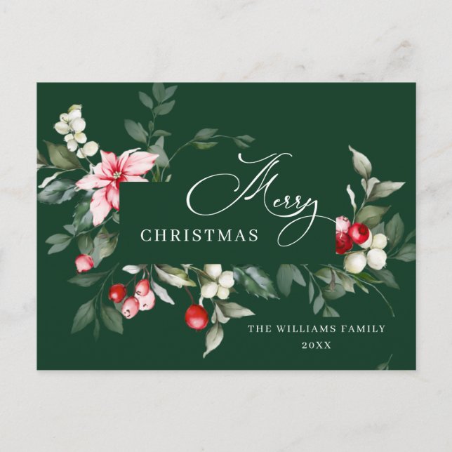 Elegant Christmas Holly Berry Holiday Greeting Postcard (Front)