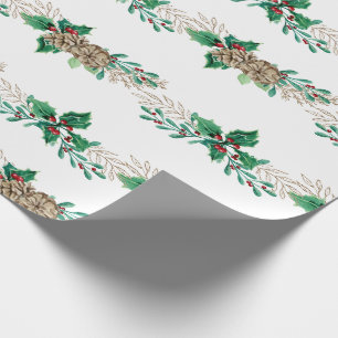 Elegant Christmas Holly Berry Pine Foliage Garland Wrapping Paper