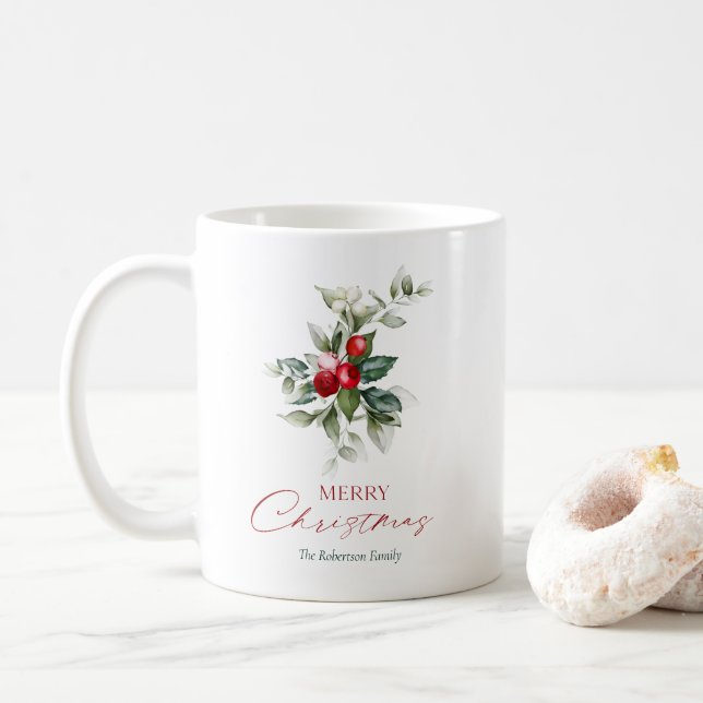 Elegant Christmas Holly Coffee Mug (With Donut)