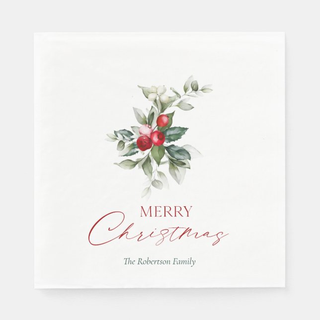 Elegant Christmas Holly Napkin (Front)