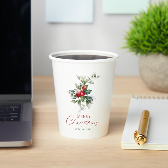 Elegant Christmas Holly Paper Cups (Insitu)