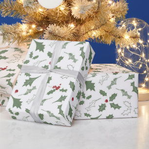 ELEGANT CHRISTMAS HOLLY  WRAPPING PAPER