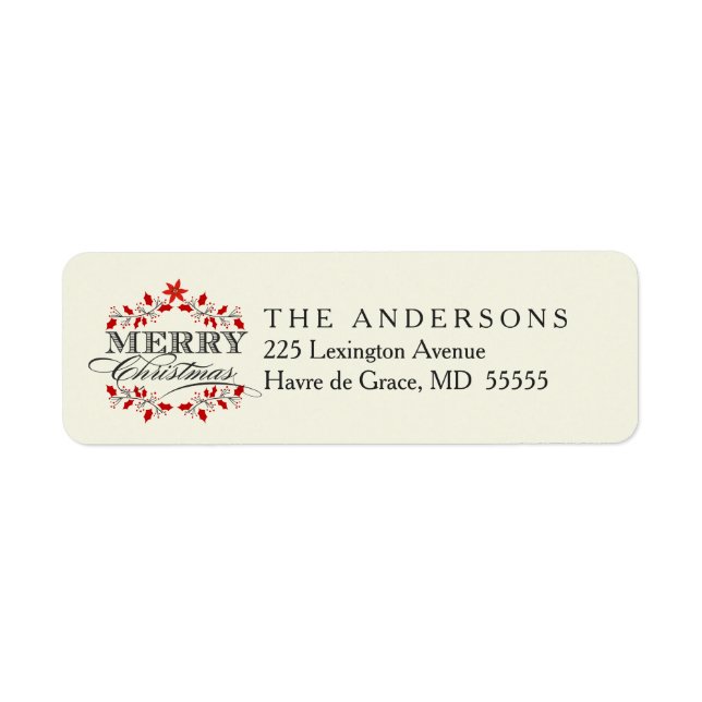 Elegant Christmas Holly Wreath Return Address (Front)