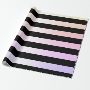 Elegant Christmas holographic & black stripe Wrapping Paper