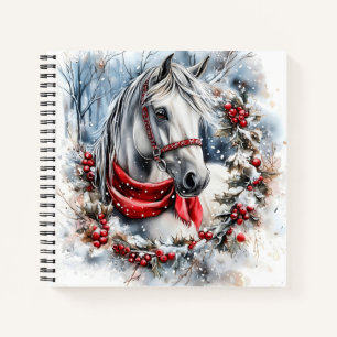 Elegant Christmas Horse with Winter Wreath  Notebook