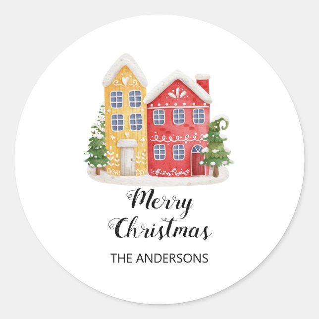 Elegant Christmas House Classic Round Sticker (Front)