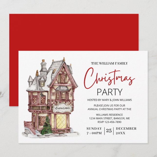 Elegant Christmas House Family Party Invitation (Front/Back)