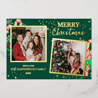Elegant Christmas Joy Gold Sparkle Multi Photo Foil Holiday Card