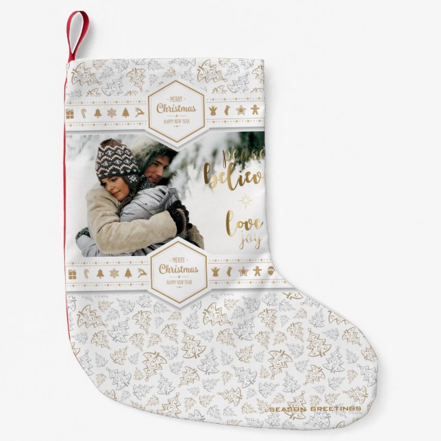 Elegant Christmas Love Photo Small Christmas Stocking (Front)
