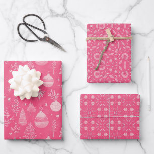 Elegant Christmas Mandala Pattern Ornament Pink Wrapping Paper Sheet