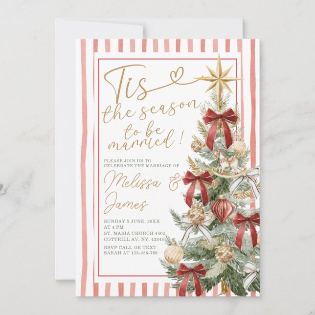 Elegant Christmas Marriage Red & Gold Invitation (Front)