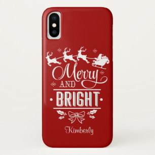 Elegant Christmas MERRY and BRIGHT Script Monogram Case-Mate iPhone Case
