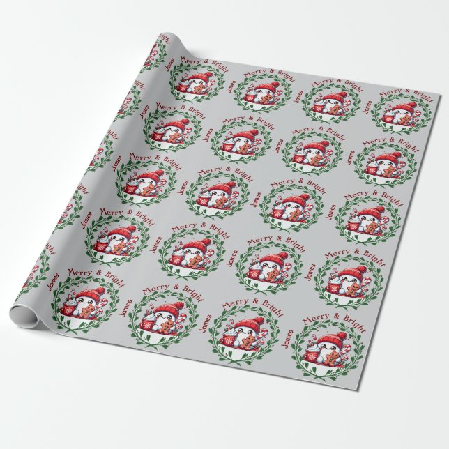 Elegant Christmas Merry and Bright  Wrapping Paper (Unrolled)