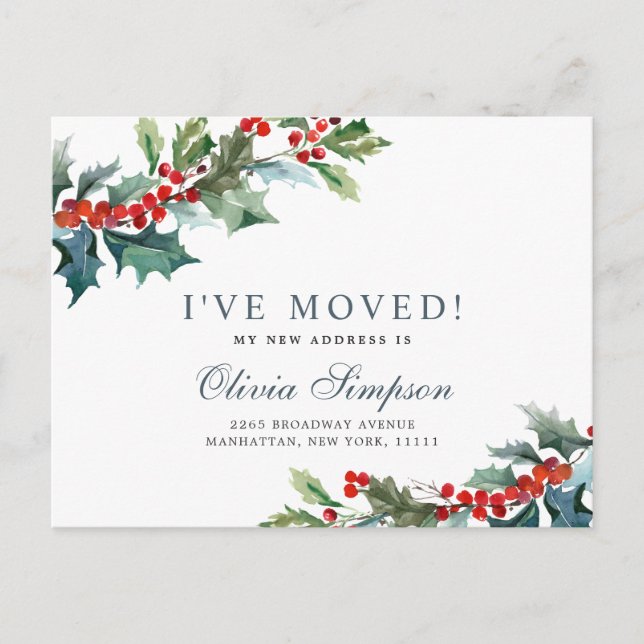 Elegant Christmas Mistletoe Moving Announcement Postcard (Front)