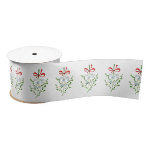 Elegant Christmas Mistletoe Pattern  Satin Ribbon